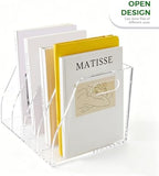 Clear Acrylic Magazine File Holder with Handles, 4-Slot Heavy-Duty Desk Organizer, Vertical Document Sorter & Book Rack for Office, Home & Classroom, Thick 5mm Tabletop Storage, 7.1x8.1x6.3 in - Image 3