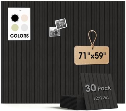 Large Cork Board for Walls 71" x 59",30 Pack 12"X12"Felt Bulletin Board Tiles with 240 Adhesive Tabs,Cork Board Alternative for Office Decor, Push Pin Board Wall Organizer- Black by Unknown