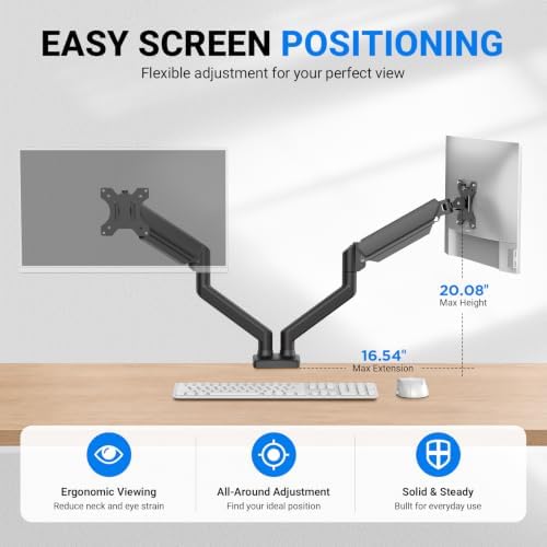 GRIFEMA Gas Spring Monitor Mount for 13-32″, Dual Monitor Arm, Easy Install - Image 4