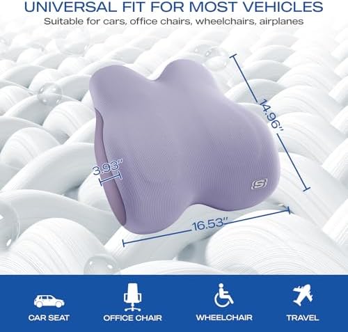 Skechers Women’s Lumbar Pillow,Memory Foam Lumbar Support Pillow for Office,Chair Lower Back Pain Relief Lumbar Pillow,Ergonomic Design Back Support Pillow for Office Chair,Car,Home,Travel,Purple - Image 5