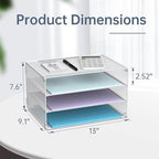 DALTACK 3 Tier Letter Tray Paper Organizer with Sliding Trays 2 Pack White - Image 4