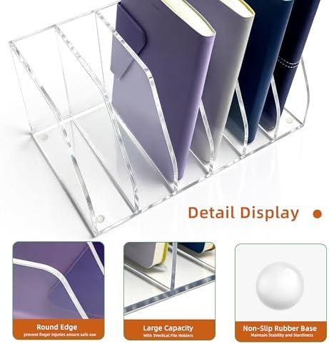 Clear Acrylic Magazine File Holder, 6 Compartment Desk Organizer - Image 3