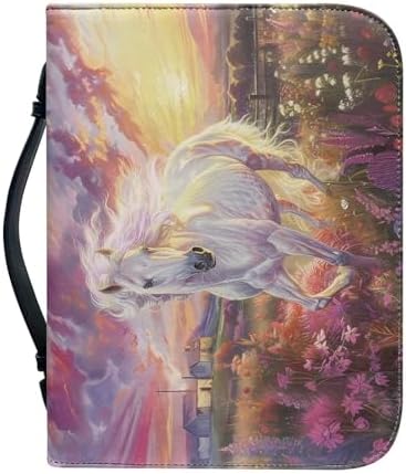 Watercolor Horse Print Bible Cover for Women Girls PU Leather Bible Case Covers Bible Bag Bible Protector with Top Handle Christian Bible Accessories, 2X-Large, BZ44GL - Image 2
