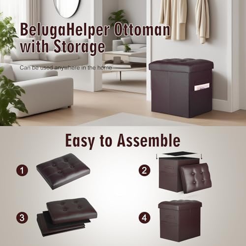 Storage Ottoman, 17" High Small Ottoman with Thicker Foam Padded Seat Brown - Image 6