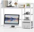 Marbrasse Desk Shelf with Drawer, 40" Desk Hutch for Computer Monitor, Desk Shelf for top of Desk, Wooden Desktop Bookshelf Storage Rack for Home Office Dorm - White by Marbrasse