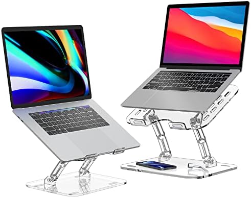 Lpoake 2 Pack Acrylic Laptop Stand for Desk, Adjustable Ergonomic Laptop Riser, Portable Foldable Computer Stand, Compatible with 10 to 15.6 Inches Notebook and MacBook, Clear by Lpoake
