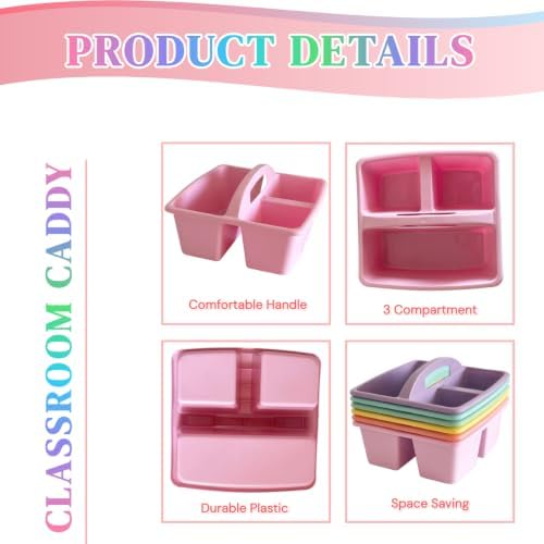 Set of 6 Classroom Caddy, Small Plastic Storage Caddy with Handle, Morandi - Image 5
