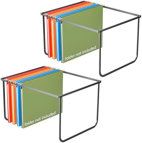 2 Packs Legal/Letter Size Hanging File Folder Frame, Desk Organizer Destop Files Frame, Hanging Folder Holder/Rack for Filing Cabinet File Drawer, 14.5"D x 11.8"W x 9.2"H , Black by Fun+storage
