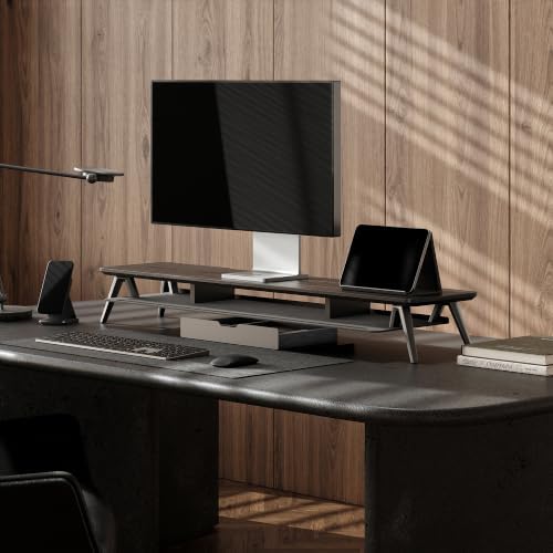Fenge Solid Wood Dual Monitor Stand with 2-Tier Storage - Image 2