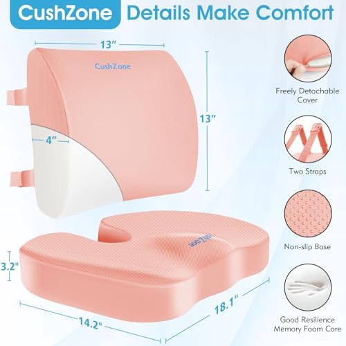 CushZone Seat Cushion and Lumbar Support Pillow for Office Chair, Pink - Image 3