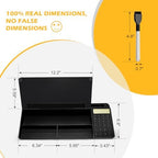 Desktop Glass Whiteboard with Calculator(12 Digit LCD Display) & Ruler Marker,Tilted Notepad Computer Keyboard Stand with Black Dry Erase Board Surface, Desk Organizers with Accessories,Black - Image 6