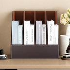 KINGFOM 4-Slot Wood Leather Document Files Holder Rack Stand Desk Files Organizer Papers Collection Cabinet (4 slot brown) - Image 7