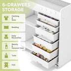 Rolling Craft Cart with 6 Drawers, Pegboard and Locking Wheels White - Image 5