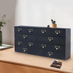 4 Pcs Vintage Desktop Organizer Set, Wooden 12 Drawer Storage Cabinets with Metal Handles & Label Slots, Stackable Apothecary Chest for Office, Herb, Tea, Jewelry and Stationery Organization (Black) - Image 6