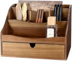 Rebee Vision Acacia Wood Mail Organizer for Desk with Drawer, Brown by REBEEVISION