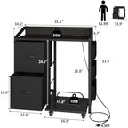 Printer Stand with Storage, Lateral Office Filing Cabinets with Power outlets & USB Charging Port, File Cabinet with Large Printer Stands for Home Office, Shredder Stand Rack (Black) - Image 3