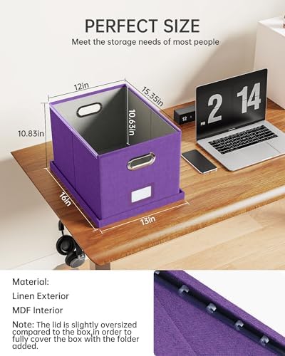 Oterri 2 Pack File Storage Organizer, Filing Box, Portable File Box with Lid, Fit for Letter/Legal File Folder Storage, Document Organizer, Purple - Image 3