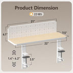 Clamp on Desk Extender Shelf, 22" Desk Riser with Pegboard - Image 2