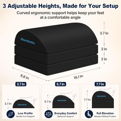 Foot Rest Under Desk, 3 Adjustable Heights Foot Stool, Black - Image 4