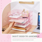 Harloon 4 Tier Paper Organizer Clear Pink Letter Tray Acrylic File Tray - Image 3