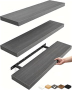 BAYKA Grey Floating Shelves 22.5in, Set of 3, Wall Mount Rustic Wood Shelf by Bayka