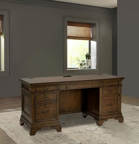Coaster Home Furnishings - Hartshill - 5-Drawer Credenza Desk with Felt-Lined Top Drawers, Removable Dividers and Center Keyboard Drawer - Office Furniture - 66-Inch - Burnished Oak - 881282 - Image 2