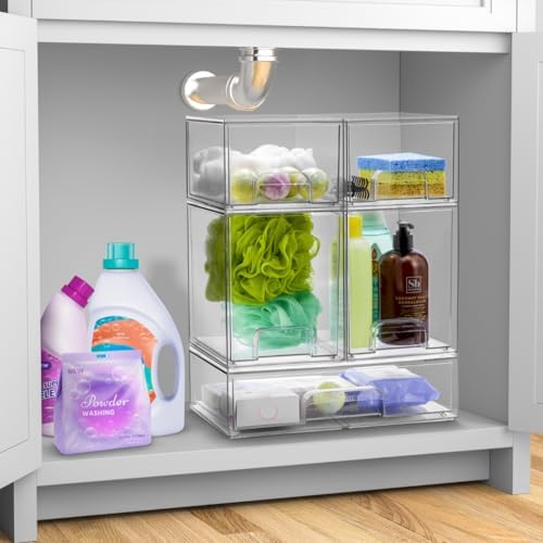 Sorbus Clear Stackable Storage Drawers (4 Pack, 7.6'' Tall) - Image 2