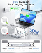 Meifigno Laptop Stand with Wireless Charging Station Base, Foldable Aluminum MacBook Holder with MagSafe Charger for iPhone/iWatch/AirPods, 30W USB-C Wired Charging for Laptop/iPad, with 65W Adapter - Image 2