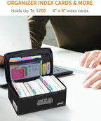 JUNDUN Index Card Holder with 48 Pieces 4x6 Inch Index Cards Dividers,Collapsible Fireproof Index Card Box with Lock fits 1200 4x6-Inch Flash Cards - Business, or Note Card Storage Boxes - Black - Image 3