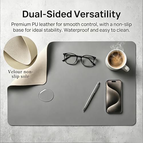 Green Leather Desk Mat, Dual-Side Use Desk Matt for Desktop, Waterproof Computer Mats for Office and Home -24"×47" Gray - Image 3