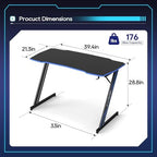 BestOffice | 39" Gaming Table | Black & Blue | Z-Shaped Computer Desk - Image 3