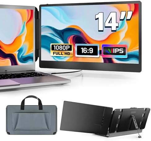 domyfan 14" Laptop Screen Extender, FHD 1080P IPS Dual Laptop Monitor Extender, HDMI/USB-A/Type-C Plug and Play for Windows, Mac, Chrome, Android, Xbox, Switch, PS5, Work with 13.3”-17” Laptops by Domyfan