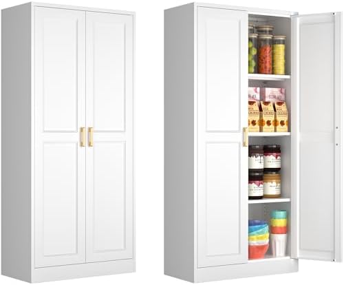 Polup 60" White Metal Kitchen Pantry Storage Cabinet with Doors and Shelves by POLUP