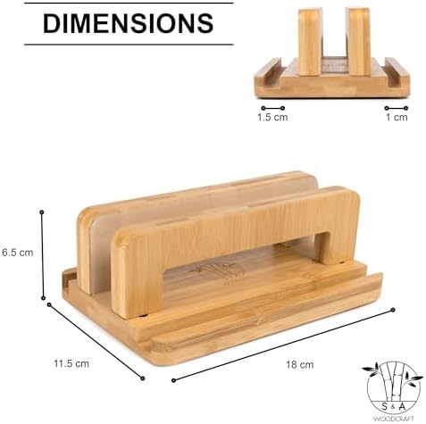 S&A WOODCRAFT 3 Slots Bamboo Wood Vertical Laptop Stand, Adjustable Wooden Laptop Holder, Non-Slip Laptop Dock Compatible with Apple MacBook, Microsoft Surface, Gaming Laptops, IPad, Tablets - Image 2