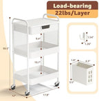 3 Tier Rolling Cart with Drawer, Metal Rolling Utility Cart on Wheels with Pegboard, Art Cart Storage Organizer with Tabletop for Living Room, Office, Bedroom (White) - Image 6