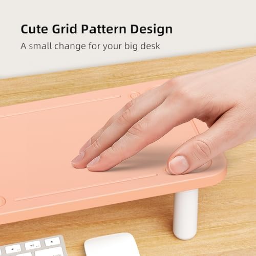 AFOOYO 31.5 Inch Adjustable Monitor Stand Riser, Dual Monitor Stand for Desk, 3 Height Adjustable Computer Stand with Storage, Sturdy Laptop Riser for PC, Laptop, Printer, TV, Pink - Image 3