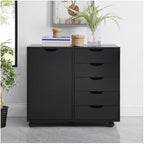 5-Drawer Wood Drawer Cabinet, Office Storage Cabinet with Adjustable Shelf & Wheels, Printer Stand for Home Office, Black, 15.7" D x 30.7" W x 25.4" H - Image 7