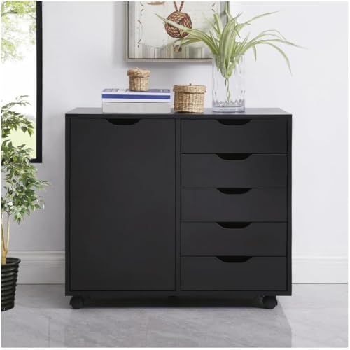 5-Drawer Wood Drawer Cabinet, Office Storage Cabinet with Adjustable Shelf & Wheels, Printer Stand for Home Office, Black, 15.7" D x 30.7" W x 25.4" H - Image 7