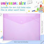 MotiMind 100 Pcs Clear Envelopes with Snap Button Closure Bulk A4 Letter Size Clear Plastic Envelope Folder Document Organizer File Folders for Office Home (Purple) - Image 2