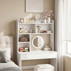 SUPER DEAL Desktop Bookshelf, Countertop Storage Hutch with 3 Shelves for Computer Desk, 2-Tier Display Rack, Multipurpose Wood Desk Hutch Storage Organizer for Home Office Dorm, White - Image 4