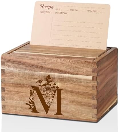 InnoBeta Personalized Gifts Recipe Box, Personalized Initial Recipe Card Holder Box with 50 4 x 6 inch Recipe Cards, 10 Dividers, Initial Recipe Organize - M by InnoBeta