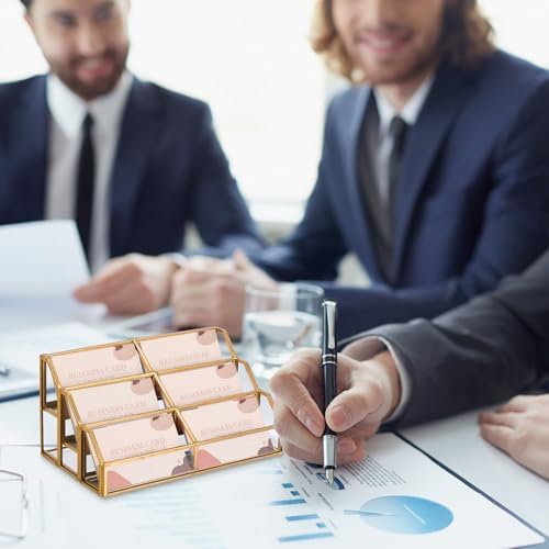 Hipiwe Gold Glass Business Card Holder for Desk, 6-Slot Can Holds 400 Cards - Image 7