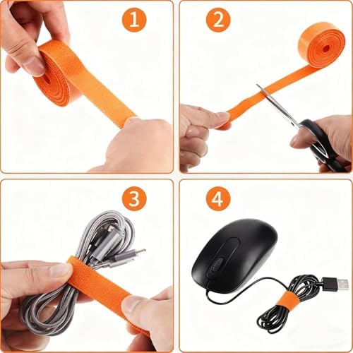 IFNOW 32FT Reusable Fastening Tape Cable Ties Double-Sided Hook-and-Loop Cable Management Tape Strength and Durability 0.4''/Width (5, Orange) - Image 3