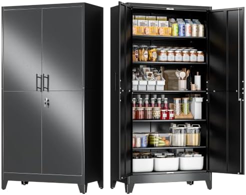 GAIOUS 79" Tall Metal Pantry Storage Cabinet with Lock, File Cabinet Black by GAIOUS