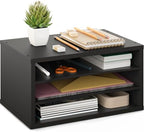 Ballucci Paper Organizer, 3-Tier Stackable Wood Desk Organizer, Document File Organizer and Mail Sorter with Adjustable Storage Shelves, Black by Ballucci