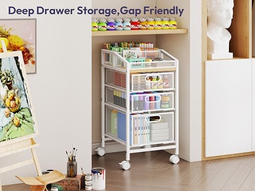 SWTYMIKI Rolling Utility Cart with Drawers - Under Desk Storage Cart with DIY Divider & Lockable Wheels, Multi-Functional Craft Art Supply Organizer for Office, Vanity, Craft Room & Studio White - Image 5