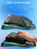 Ergonomic Wave Wrist Rest with Keyboard Stand, Cushioned Palm Rest, Comfortable Integrated Memory Foam for Natural Typing and Relieve Wrist Pain, Van Gogh Apricot Blossom - Image 2
