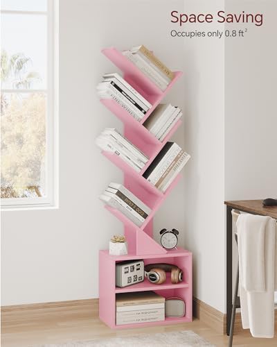 SUNMORY 6 Tier Tree Bookshelf, Tall Small Bookcase with Storage Cabinet - Image 3