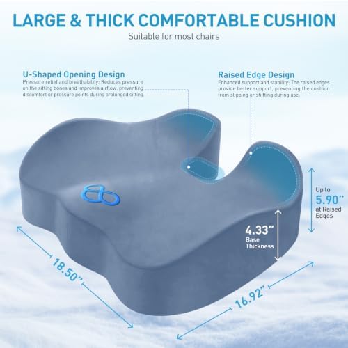 BlissTrends Extra Thick Seat Cushion for Office Chair & Car Seat, LightBlue - Image 2