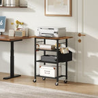 MAHANCRIS 4-Tier Printer Stand, Rolling Printer Table on Wheels, Industrial Storage Stand with Side Pocket, Wooden Tabletop, 2 S-Shaped Hooks, for Home Office, Rustic Brown and Black PTHR2601 - Image 2